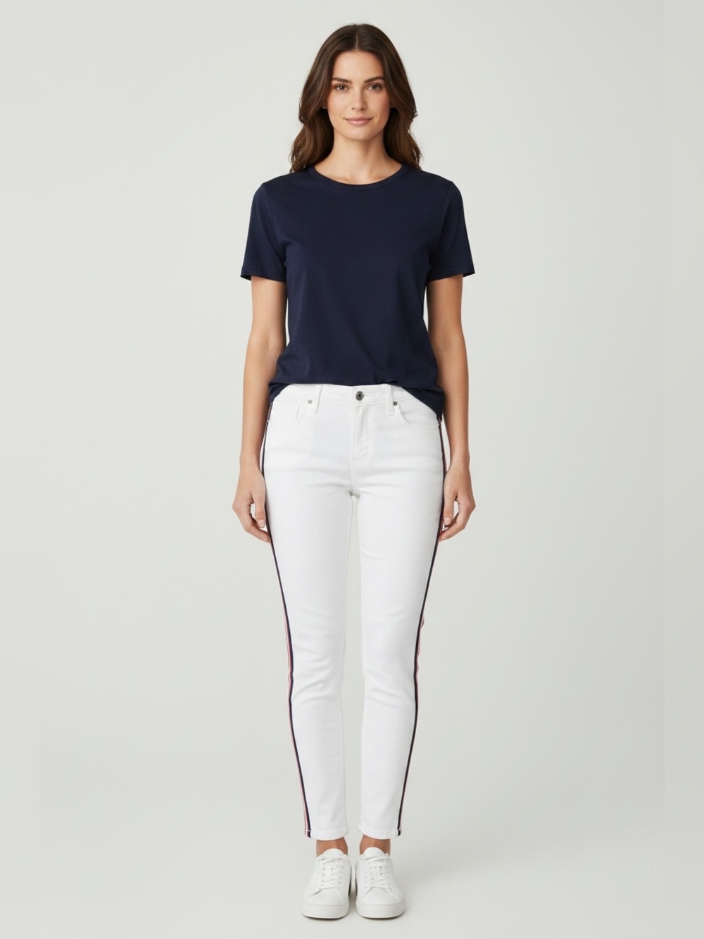 Parker Smith White Jeans with navy/orange trim. 28 skinny perfect condition.